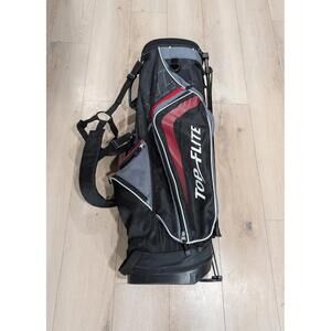 Top-Flite XL Five Compartment Five Zipper Pocket Black Red Pop Up Stand Golf Bag